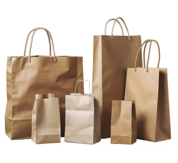 Customized paper bag with logo, small brown kraft paper bag with handle, gift bag wholesale