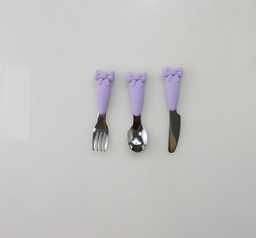 Bow Know Нержавеющая сталь Детская ложка С силиконовой ручкой Вилка Нож Набор для кормления