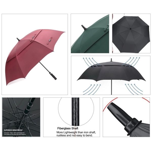 Large OEM 68 Inch Oversized Vented Golf Umbrella With 190T Pongee Fabric Waterproof Stick Umbrellas,Valentines Gift