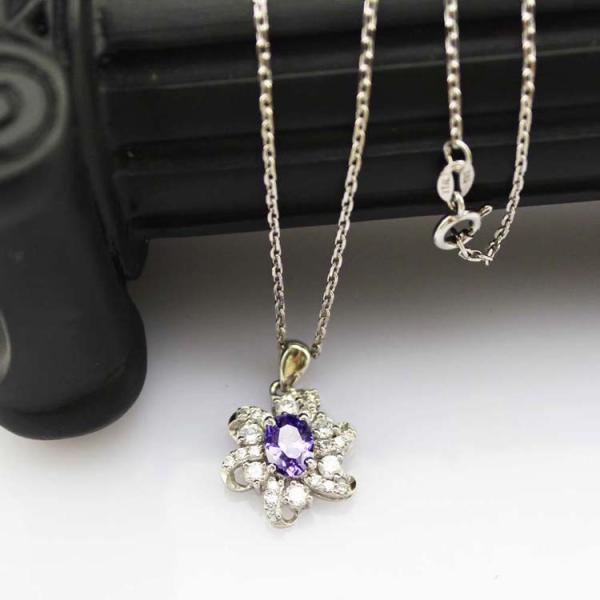 Sterling Silver Cable Chain  Oval Green Cubic Zircon Pendant Necklce (P10)