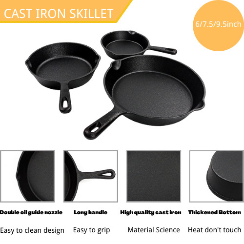Non-Stick Cast Iron Skillet: Perfect For Healthy Cooking And Easy Clean-Up 16/20/24cm