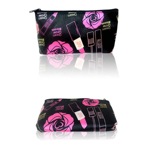 Custom Satin Zipper Makeup Bags , Black Cosmetic And Toiletry Bags