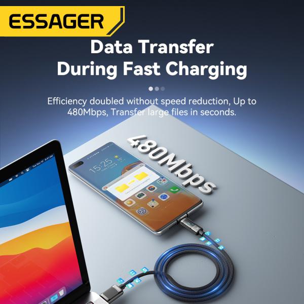 7A 最大 100W USB A to C Type C 充電ケーブル LEDライト付き ESSAGER ES-X58