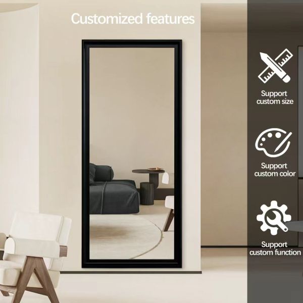 Vintage Wooden Framed Full Length Mirror , Rectangle LED Full Body Mirror For Living Room
