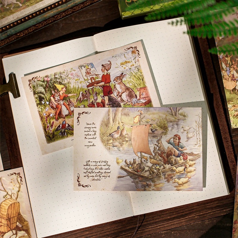 Decorative Postcards With Vintage Storybook Illustration And Display Box