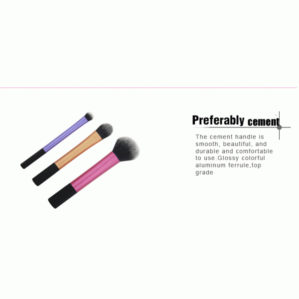 Black Rubber Handle Travel Size Makeup Brushes 108g Three Pieces