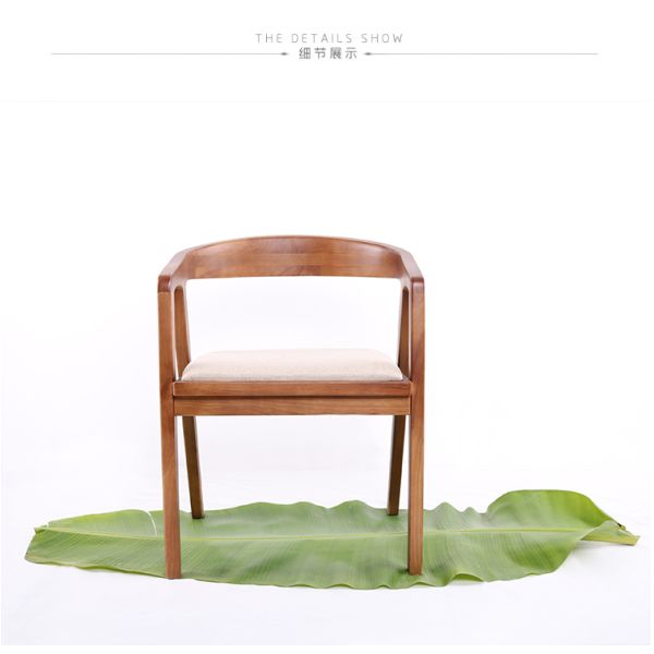 Modern Solid Wood Chairs Dining Furniture With Leather Seater And Armrest