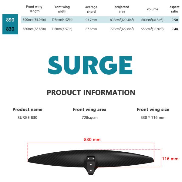 Axis Surge 830 Carbon Hydrofoil Wing for Wing Foilers, Para-wingers and Kite Foilers