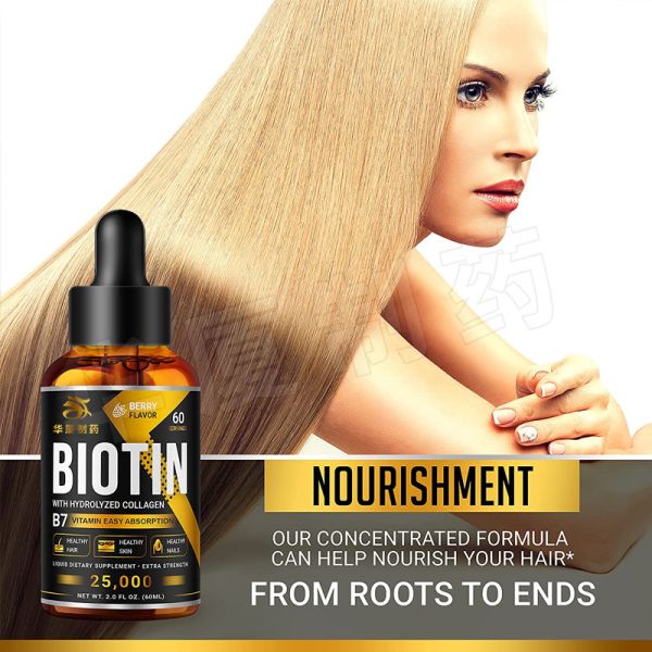 25000mcg Biotin Hair Growth Drops Strong Nails Glowing Skin 60ML