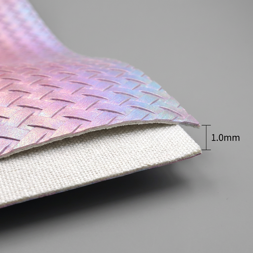 Wholesale Iridescent Woven PU Leather Roll for Garment Accessories and Shoe Bag Lining