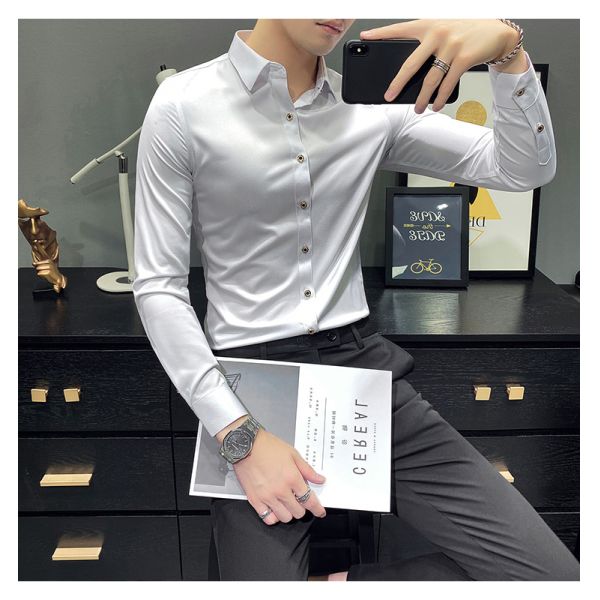 Long-Sleeved Custom Formal Shirt For Men Printed Polyester Cotton Slim Fit Casual Shirt