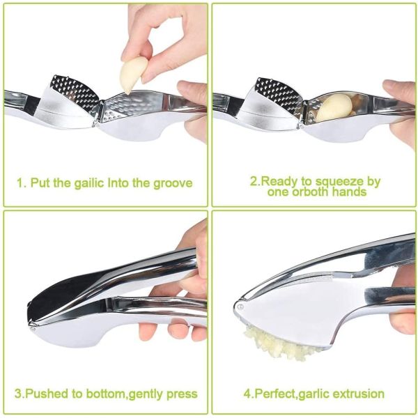 Stainless Steel Zinc Alloy Manual Garlic Press Hand Press for Cooking Kitchen Tools