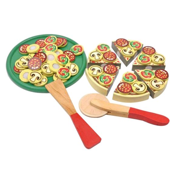 64 Pcs Pretend Play Wooden Pizza Toy For Children Food Cooking