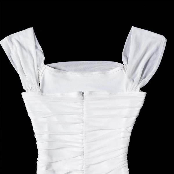 Boutique Clothing Wrapped Chest Open Back Dress Pleated Mesh Long Skirt One Word Neck Dress