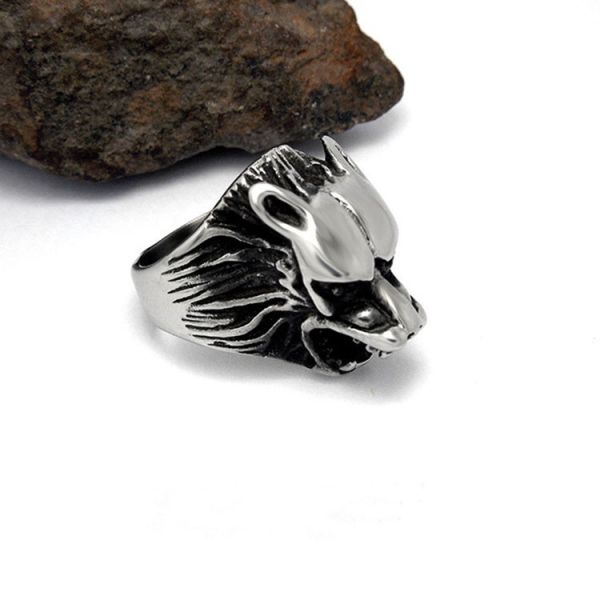 Fashion 925 Silver Plated Stainless Steel Engraved Wolf Vintage Old Ring (SA385)