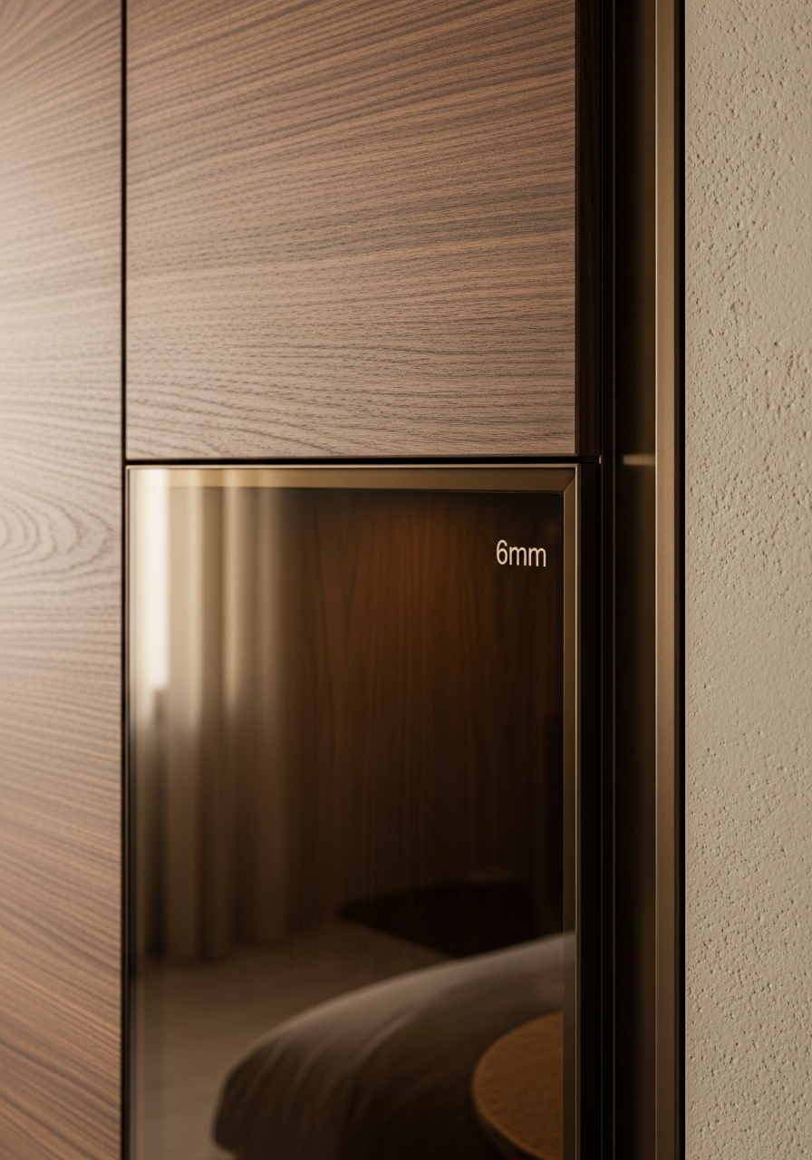 Bronze-Glass & Walnut Modular Wall System in 304 Stainless Steel