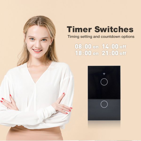 110V-240V Tuya Smart Wifi 2 Gang Light Switch Alexa Compatible Light Switches