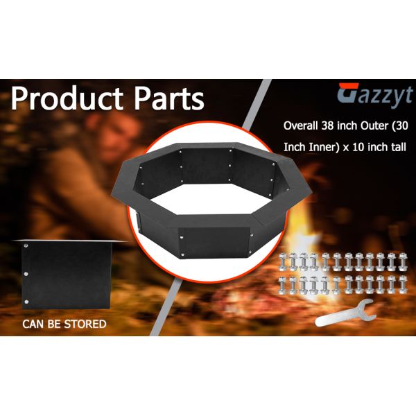 Heavy Duty Steel DIY Campfire Fire Pit Insert Ring Liner Octagon 38