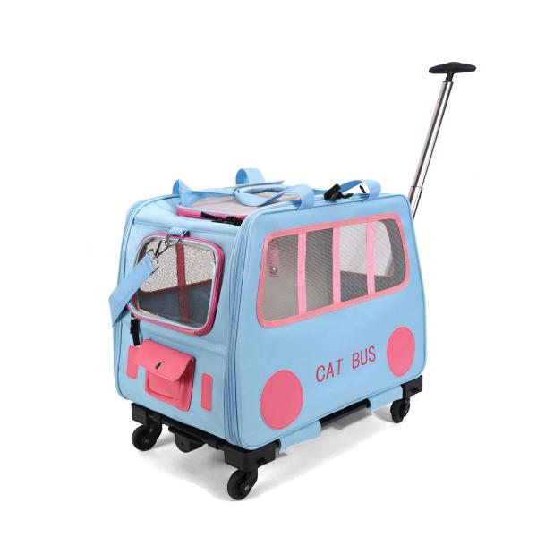 210D Polyester Bus-Shaped Rolling Pet Carrier