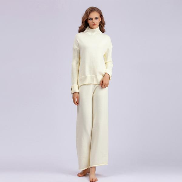 Women s Pullover with Pullover Closure and Hand Wash Care Instructions High necked knitted sweater and pants set