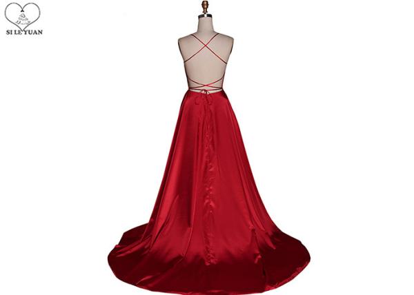 Yellow Long Tail Gown Stretch Satin Fabric Sleeveless Backless Bandage For Party