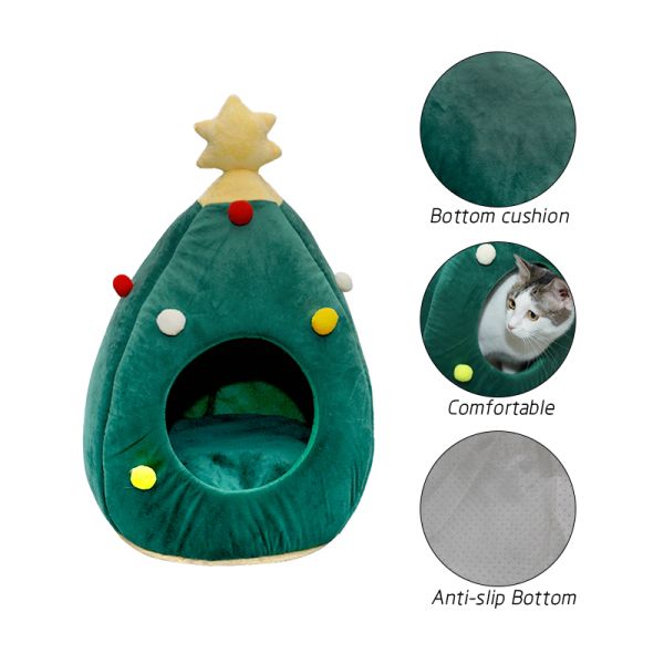 Hot sell luxury pet bed pp cotton oxford bottom green cat house christmas High quality