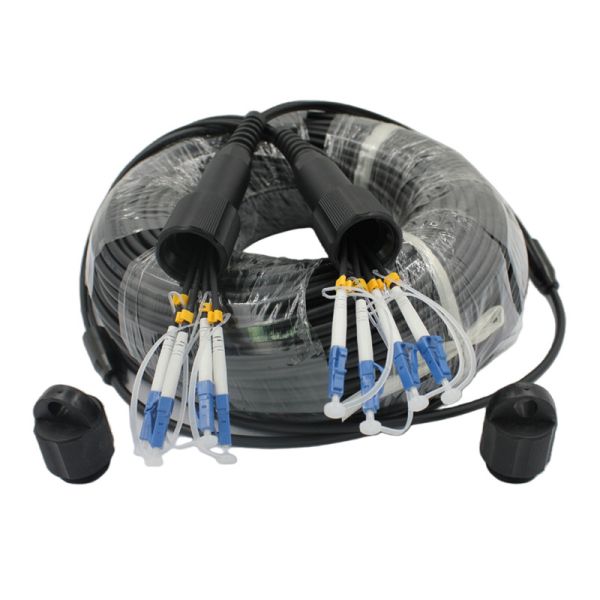 Armored Tactical Fiber Cable 3.0mm LSZH Black Jacket LC To LC Patch Cord