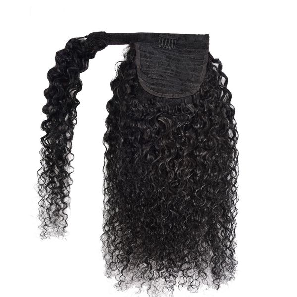 Vigorous Real Brazilian Kinky Curly Wrap Around Ponytail Human Hair Extensions Black