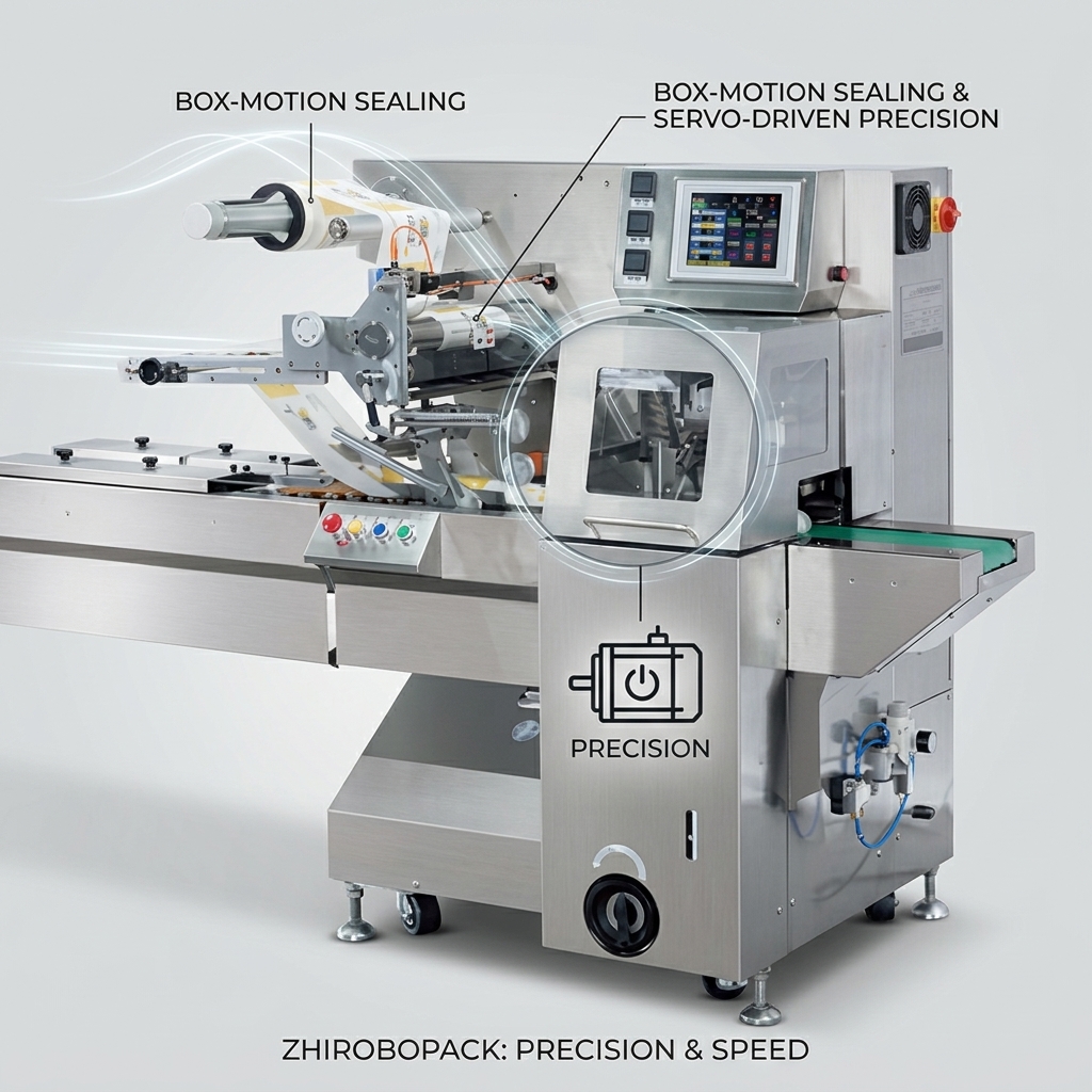 Compact Safety Guarded Box Motion Horizontal Flow Wrapping Machine 220V Flow Wrapper