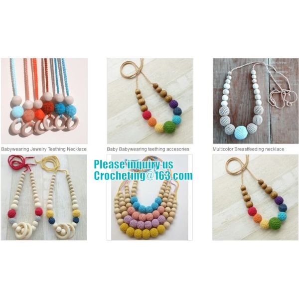 Baby sling necklace, baby bracelet, crochet bracelet, teething bracelet, crochet long funky beaded necklace