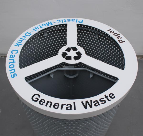 Perforated Metal Recycle Waste Bin , 3 Compartment Garbage Can For Patio Outdoor