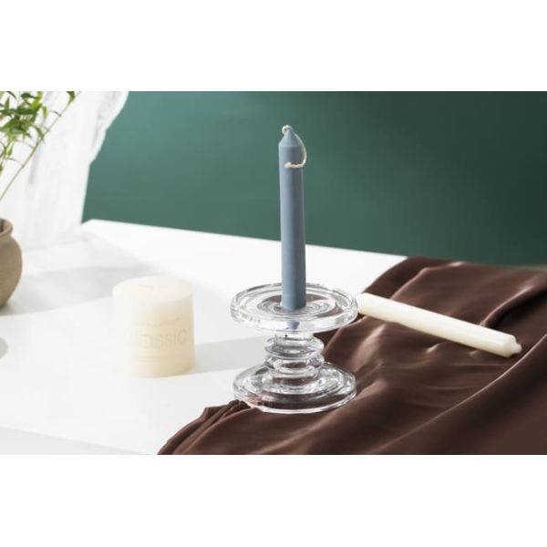 Dinner Crystal Clear Glass Pillar Candle Holders Machine Pressed For Pillar Taper