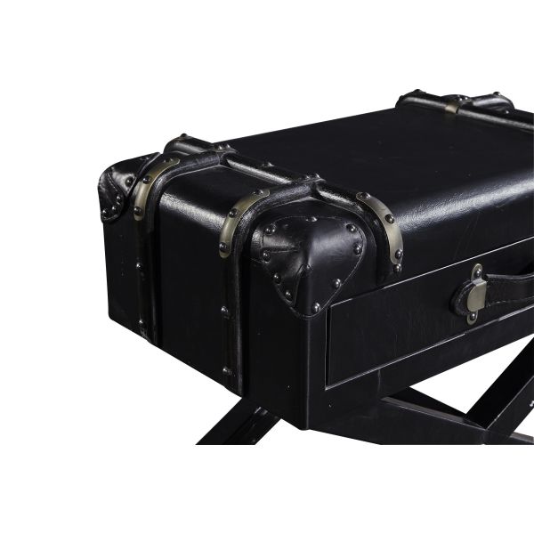 Metal Table Leg Black Top Genuine Leather End Tables Plywood Frame Full Hand Craft