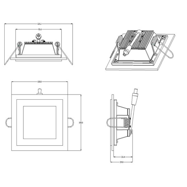 High efficiency square 12w glass downlight with CE, CB, GS, SAA certificate