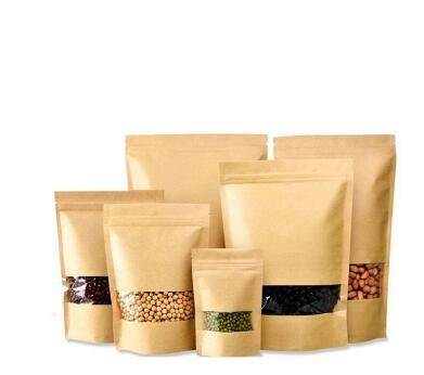 Zipper lock Kraft paper Stand up Dry Food bag with Window to packing dried fruit