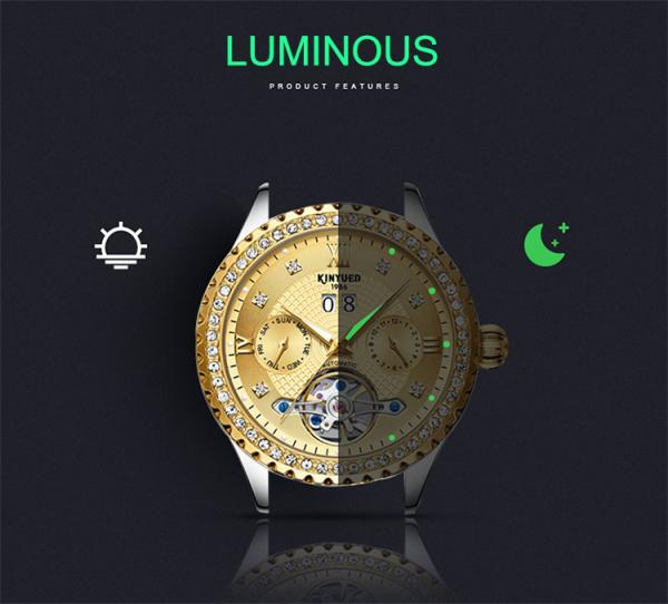KINYUED Luxury Brand Watches Chronograph Men Sports Stainless Steel Waterproof Mechanical Watch