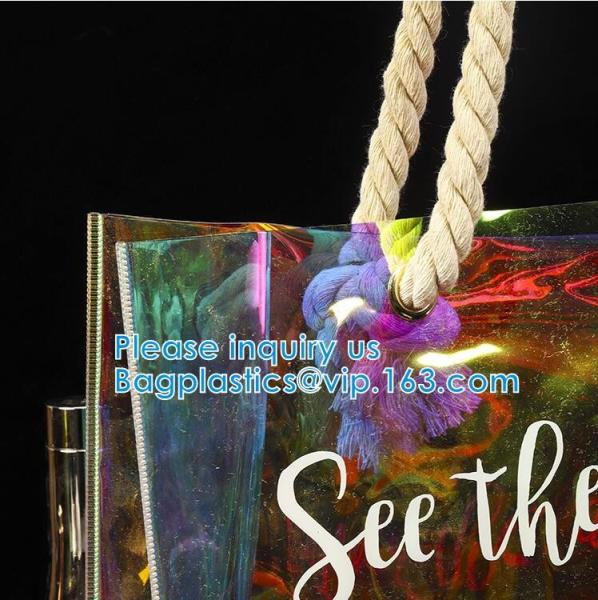 Pvc Travel Biodegradable Shopping Bags Drawstring Handle Handy Women Shopper Reusable Fashion Pvc Tote Bags