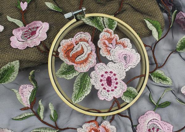 Gray Polyester Flower 3D Embroidered Lace Fabric By The Yard For Lady Dress