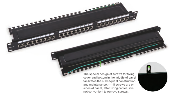 24 Ports Fully Shielded Patch Panel for Rack Mount Data Center with Cat5e/Cat6/Cat6A Compatibility