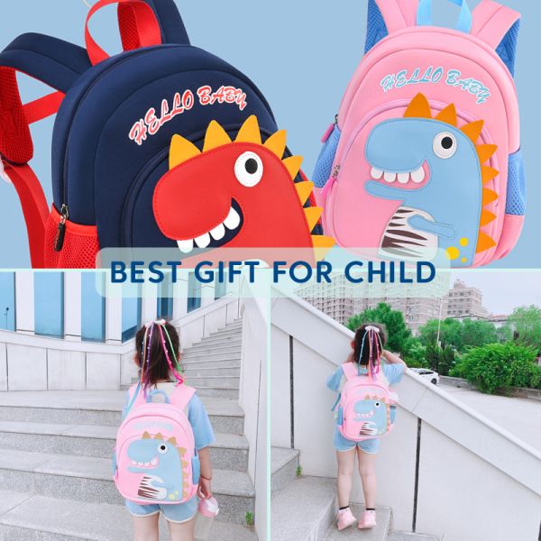 2 Sizes Toddler Kindergarten School Bags Dinosaur Childrens Backpack 3D Cartoon