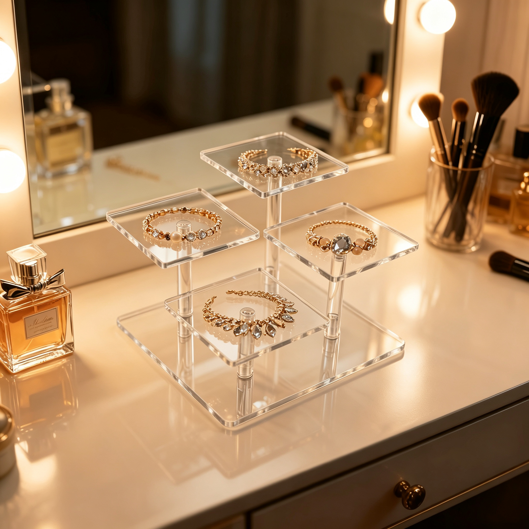 Clear Acrylic Tiered Jewelry Display Stand, Multi-Layer Vanity Organizer for