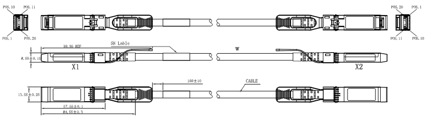 Кабель 3M можжевельника совместимый 10G SFP+ DAC Twinax соединитель края 20 штырей