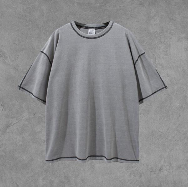 Custom Contrast Stitch Thread Blank T Shirts Short Sleeves 2XL No Label
