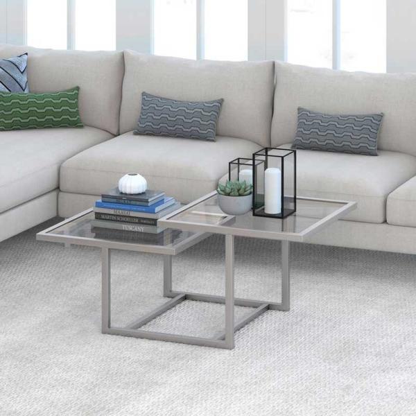 Geometric Tempered Glass Coffee Tables Gold Stainless Steel Frame For Home Hotel