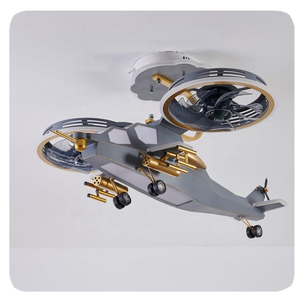 Decoration Helicopter Multi Speed Timer Remote Control Dimmable App Control Modern Led Aircraft Ceiling Fan for Children Bedroom