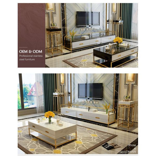 Marco de acero inoxidable TV del gabinete de la burbuja EPE de los muebles de lujo de la sala de estar