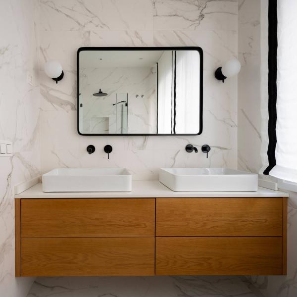 Solid Wood Bathroom Vanity Units With Sink Modern Brown Wood Grain Handless