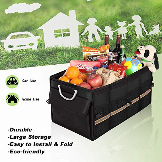 Heavy Duty Black Sturdy Car Trunk Organizer Bag With Foldable Cover Waterproof