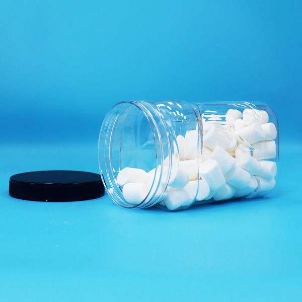 Pot en plastique PET carré avec poignée pour aliments secs et fruits, couvercle plat noir transparent, qualité alimentaire