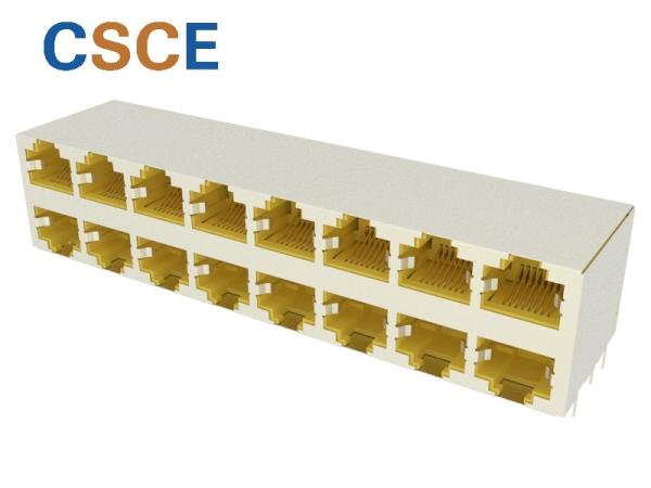 8P8C 2* 8 Ports RJ45 Gigabit Ethernet Jack Modular With Shielded Red Color